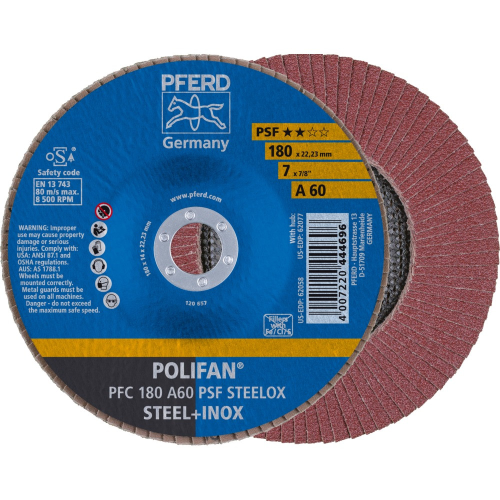 Круг (диск) шлифовальный торцевой лепестковый 180 мм POLIFAN PFC 180 A60 PSF STEELOX, Pferd, Германия, фото 1