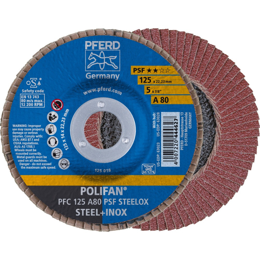 Круг (диск) шлифовальный торцевой лепестковый 125 мм POLIFAN PFC 125 A80 PSF STEELOX, Pferd, Германия - фото 1 - id-p114880697
