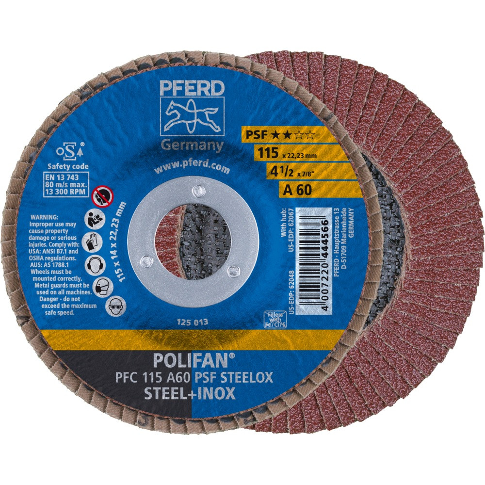 Круг (диск) шлифовальный торцевой лепестковый 115 мм POLIFAN PFC 115 A60 PSF STEELOX, Pferd, Германия