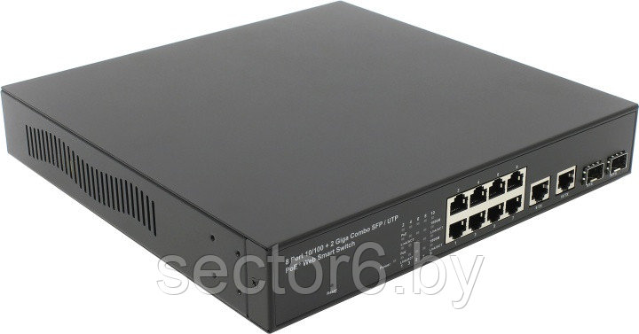 MultiCo Web Smart Fast E-net Switch (8UTP 10/100M PoE +2Combo 1000BASE-T/SFP), фото 2