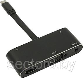 Кабель-адаптер  USB-C  -> HDMI(F)+VGA(15F)+audio+USB3.0+USB-C  port
