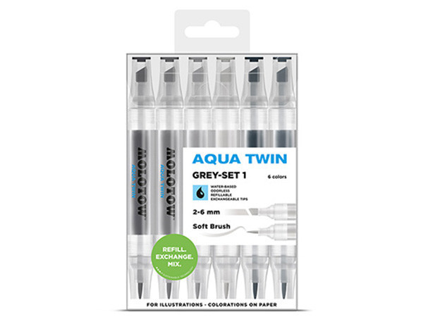 Набор маркеров Molotow Aqua Twin Серая гамма I, 6 цв. 2 наконечника