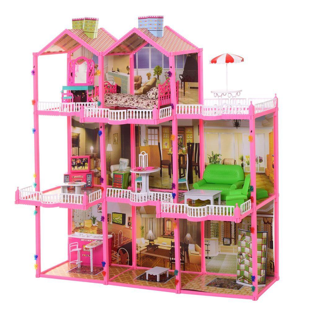 6992 Домик для кукол Барби, игровой кукольный домик FASHION DOLL HOUSE, 245 предметов, 109 см, свет - фото 3 - id-p115845954