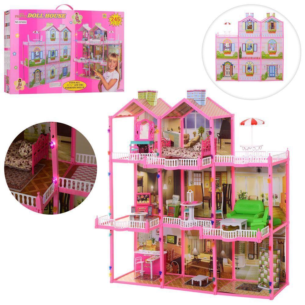 6992 Домик для кукол Барби, игровой кукольный домик FASHION DOLL HOUSE, 245 предметов, 109 см, свет