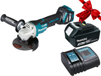 Аккум. углошлифмашина MAKITA DGA 518 ZU в кор. + АКЦИЯ (BL1830B + DC18RC) (18.0 В, 1 акк., 3.0 А/ч, Li-Ion, диск 125х22.0 мм, вибро)