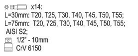 Головки-биты спец.TORX TAMPERPROOF T20-T55 L30mm [набор15пр.] "Yato" YT-0417, фото 2