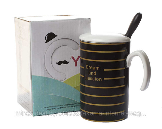 Кружка с ложкой и крышкой MUG-175, 340мл., инд. упаковка., фото 2