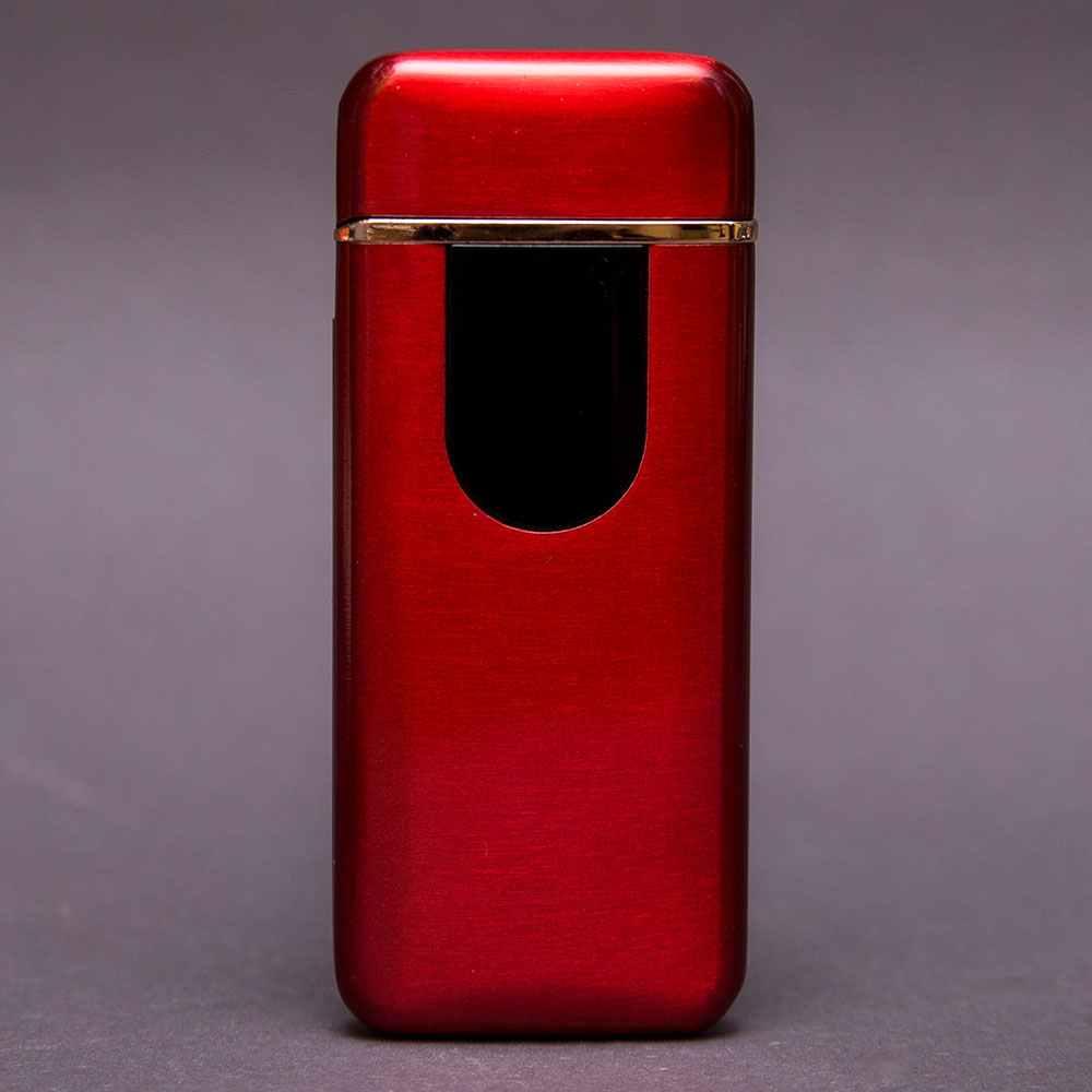 Импульсная зажигалка двойная сенсорная с золотой каймой Красная матовая - фото 1 - id-p116073383
