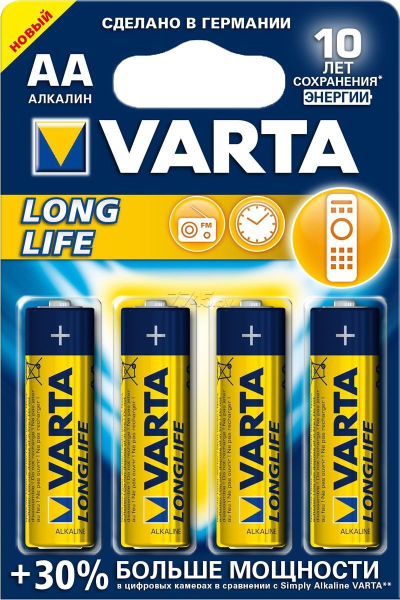 Батарейка VARTA longlife LR06 AA B4, 1 шт.