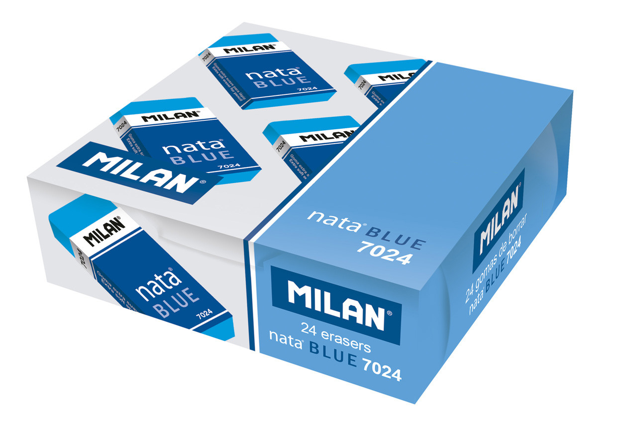 Ластик Milan "Nata Blue 7024", прямоугольный, пластик,карт.держатель,синий, 50*23*10мм, арт.CPM7024B(работаем - фото 2 - id-p113244956