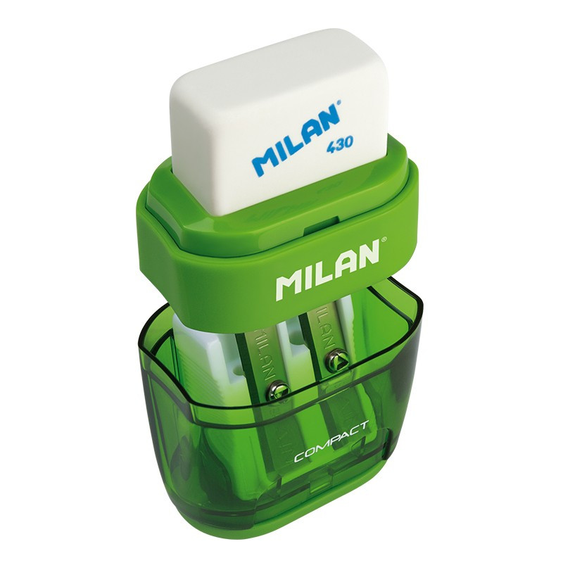 Точилка пластиковая с ластиком Milan "Compact", 2 отверстие, контейнер, ассорти, арт. 4703116(работаем с юр - фото 2 - id-p113245771