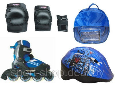 Комплект роллера PW -121A синий, розовый, комплект роллера, роликовые коньки, детские ролики, защита - фото 1 - id-p103989560