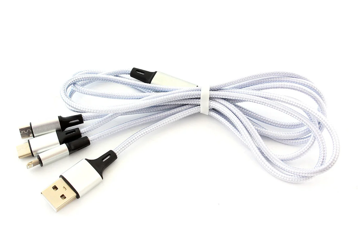 Кабель для зарядки 3 в 1 Apple/MICRO USB/ USB-C SILVER - фото 3 - id-p116191266