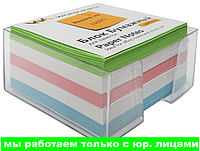 Бумажный блок 9х9х5, офсет, в термопленке, цветной, в прозрачной пластиковой подставке, арт.