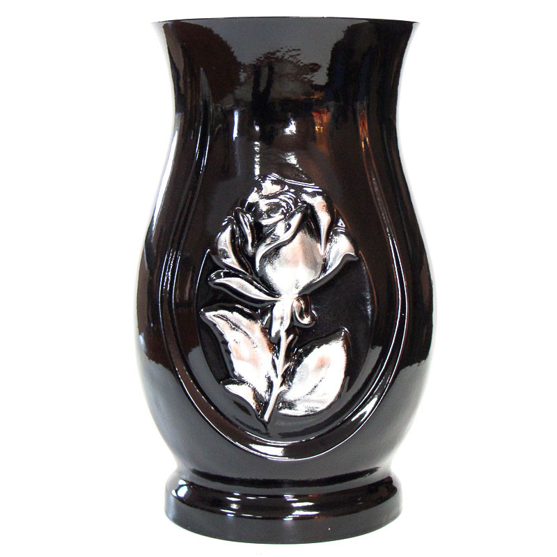 Ваза черный / серебро из полимергранита Black-Silver №5 27 см