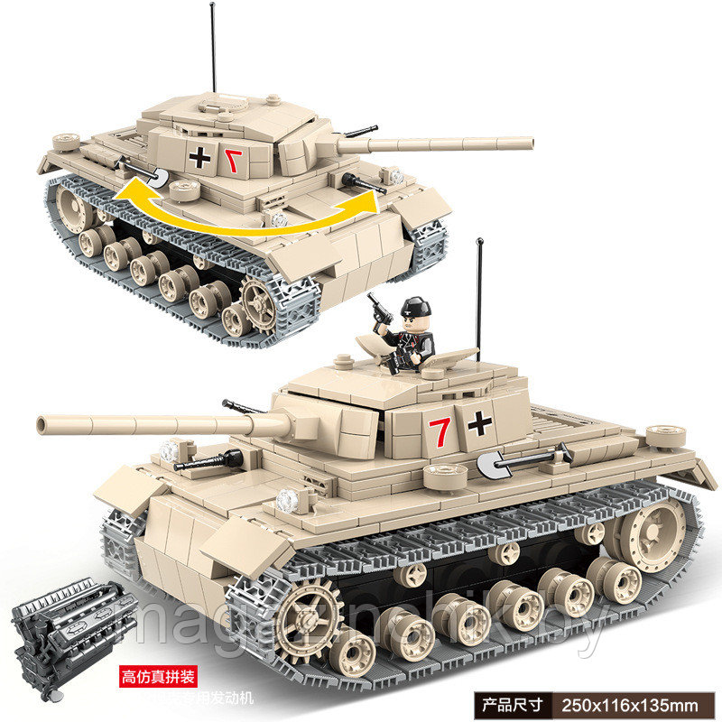 Конструктор Танк Panzerkampfwagen III, 100067, 711 дет., аналог LEGO (Лего) - фото 3 - id-p116336922
