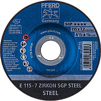Круг зачистной (обдирочный) 115 мм, толщина 7,2 мм по металлу E 115-7 ZIRCON SGP STEEL, Pferd, Германия, фото 1
