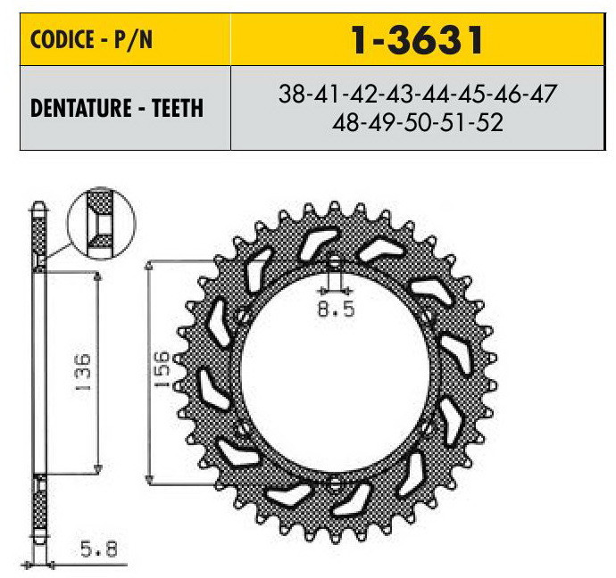 Звездочка ведущая Sunstar 1-3631-38 зубьев