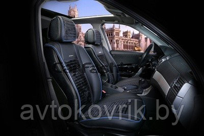 Накидки универсальные на передние сиденья для авто CarFashion Premium/MADRID Цвет черный/черный/синий/синий - фото 2 - id-p116375036