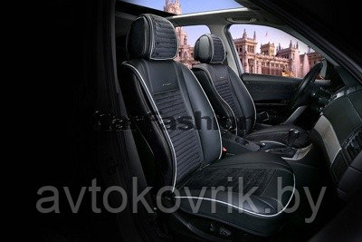 Накидки универсальные на передние сиденья для авто [CarFashion Premium/MADRID Цвет черный/черный/серый/серый] - фото 2 - id-p116375048