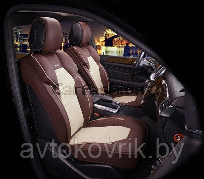 Накидки универсальные на передние сиденья для авто [CarFashion Premium/SAMURAI Цвет бежевый/бежевый/коричневы] - фото 2 - id-p116375056