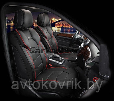 Накидки универсальные на передние сиденья для автомобилей [CarFashion Premium/SAMURAI Цвет красный/черн/черн] - фото 2 - id-p116375058