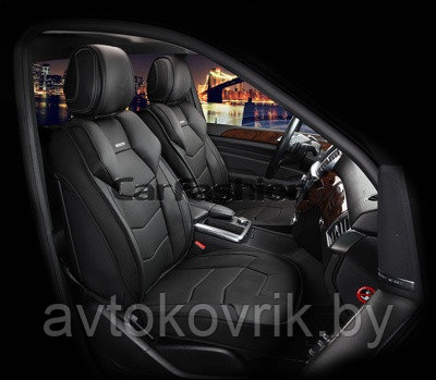 Накидки универсальные на передние сиденья для автомобилей [CarFashion Premium/SAMURAI Цвет черный/черный/черн] - фото 2 - id-p116375064