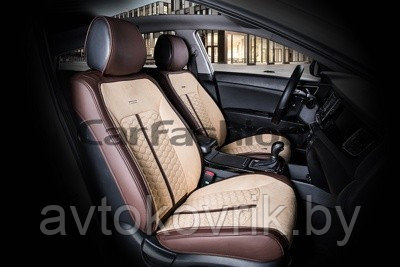 Накидки универсальные на передние сиденья для автомобилей [CarFashion Premium/STALKER Цвет бежевый/кофе/бежев] - фото 2 - id-p116375083