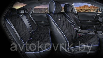 Накидки универсальные на сиденья для автомобилей [CarFashion Premium/CALIFORNIA PLUS Цвет черный/синий/синий] - фото 2 - id-p116375111