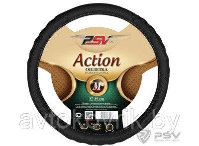 Оплетка на руль PSV ACTION [ Fiber М 38 см ] искусственная кожа [ Черный ] - фото 2 - id-p116375286