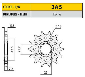 Звездочка ведущая Sunstar 3A5-15 зубьев