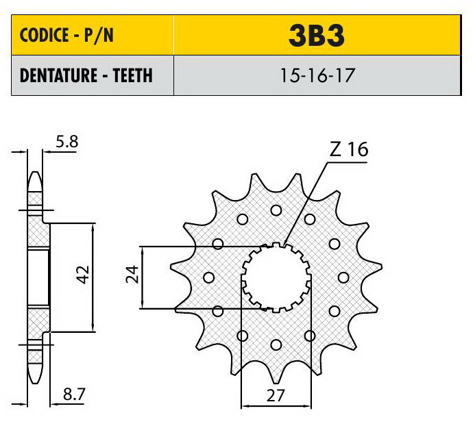 Звездочка ведущая Sunstar 3B3-15 зубьев