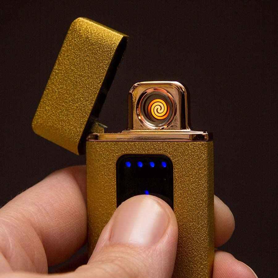USB Зажигалка сенсорная тонкая Золотая фактурная - фото 2 - id-p116401167