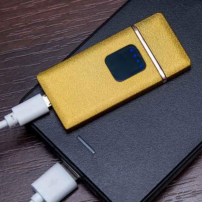 USB Зажигалка сенсорная тонкая Золотая фактурная - фото 3 - id-p116401167