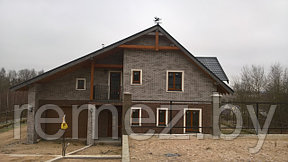 Строительство дома с мансардой и гаражом под общей двухскатной крышей