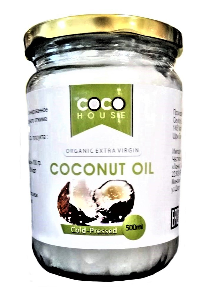 Кокосовое масло Нерафинированное Пищевое Coco House, Organic Extra Virgin Coconut Oil, 500мл