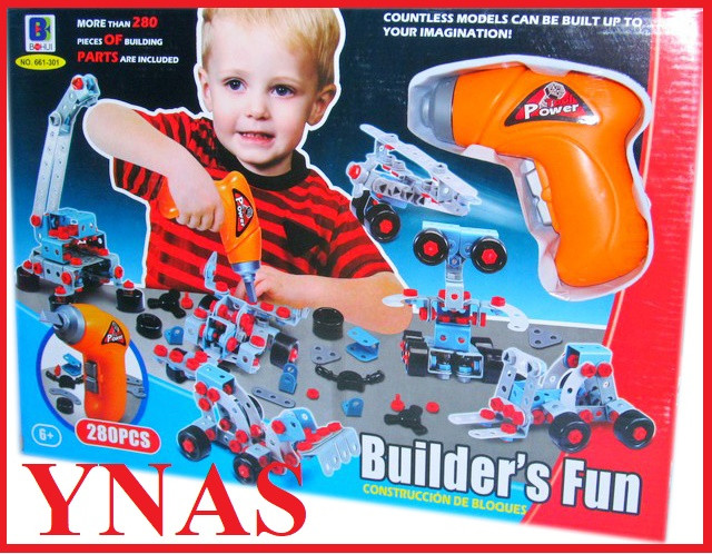 "BUILDERS FUN" детский игровой набор конструктор с шуруповёртом арт. 661-301 строительных инструментов