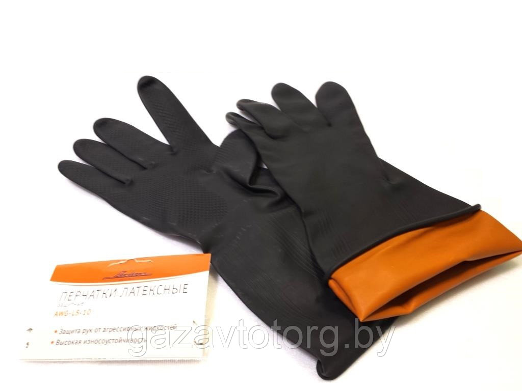 Перчатки латексные (защитные от агрессивных жидкостей) "AIRLINE" (AWG-LS-10), AWGLS10