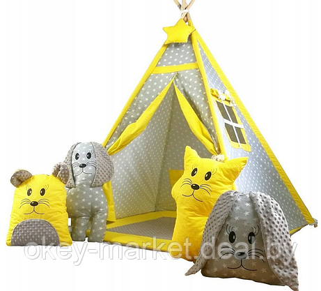 Детский вигвам Tipi + 4 игрушки , желто-серый, фото 2