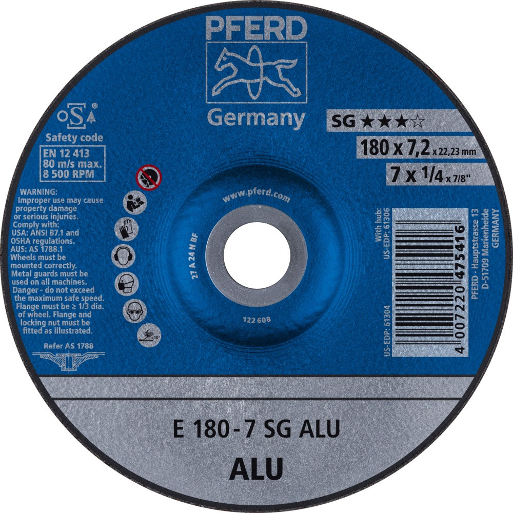 Круг зачистной (обдирочный) 180 мм, толщина 7,2 мм по алюминию E 180-7 SG ALU, Pferd, Германия