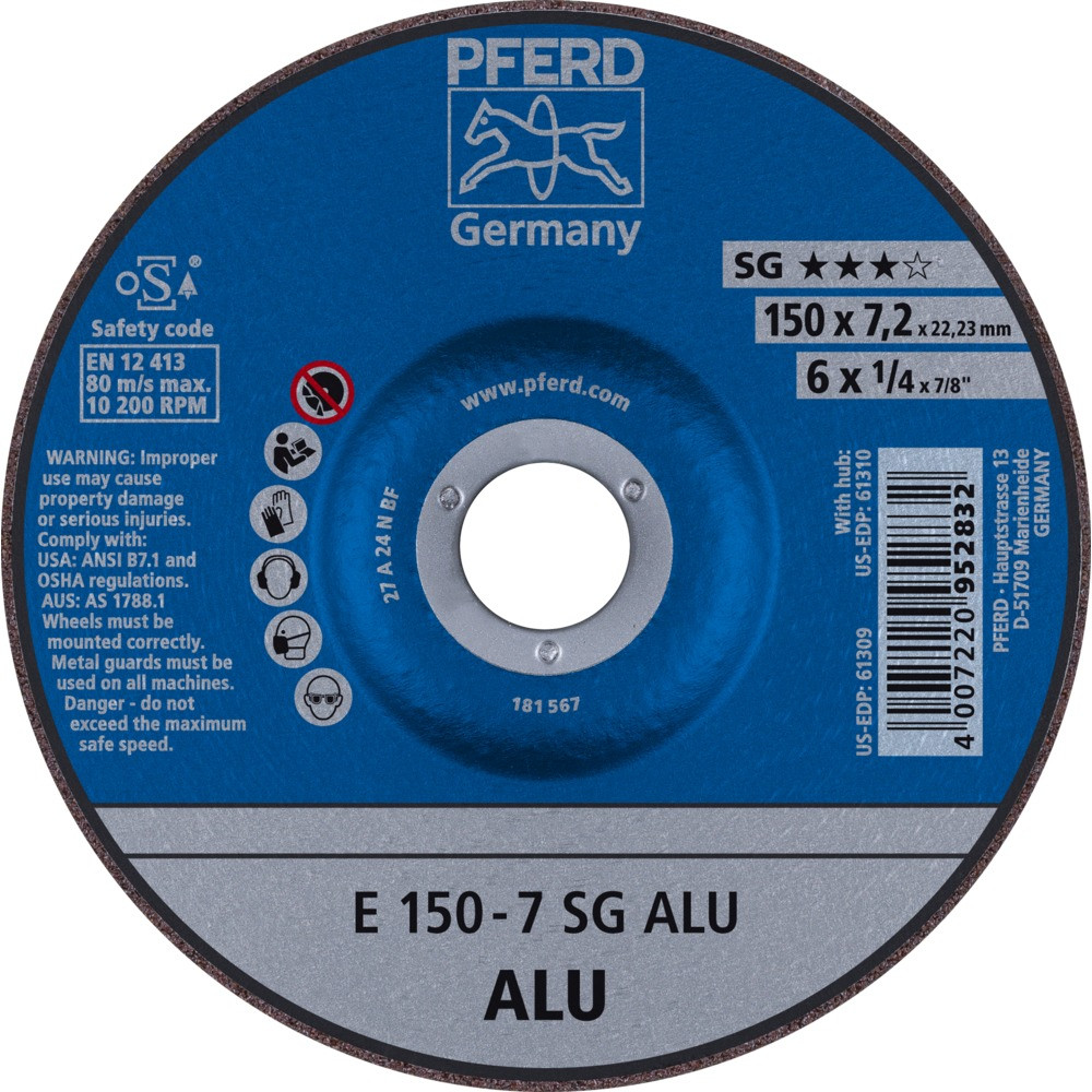 Круг зачистной (обдирочный) 150 мм, толщина 7,2 мм по алюминию E 150-7 SG ALU, Pferd, Германия - фото 1 - id-p116190122