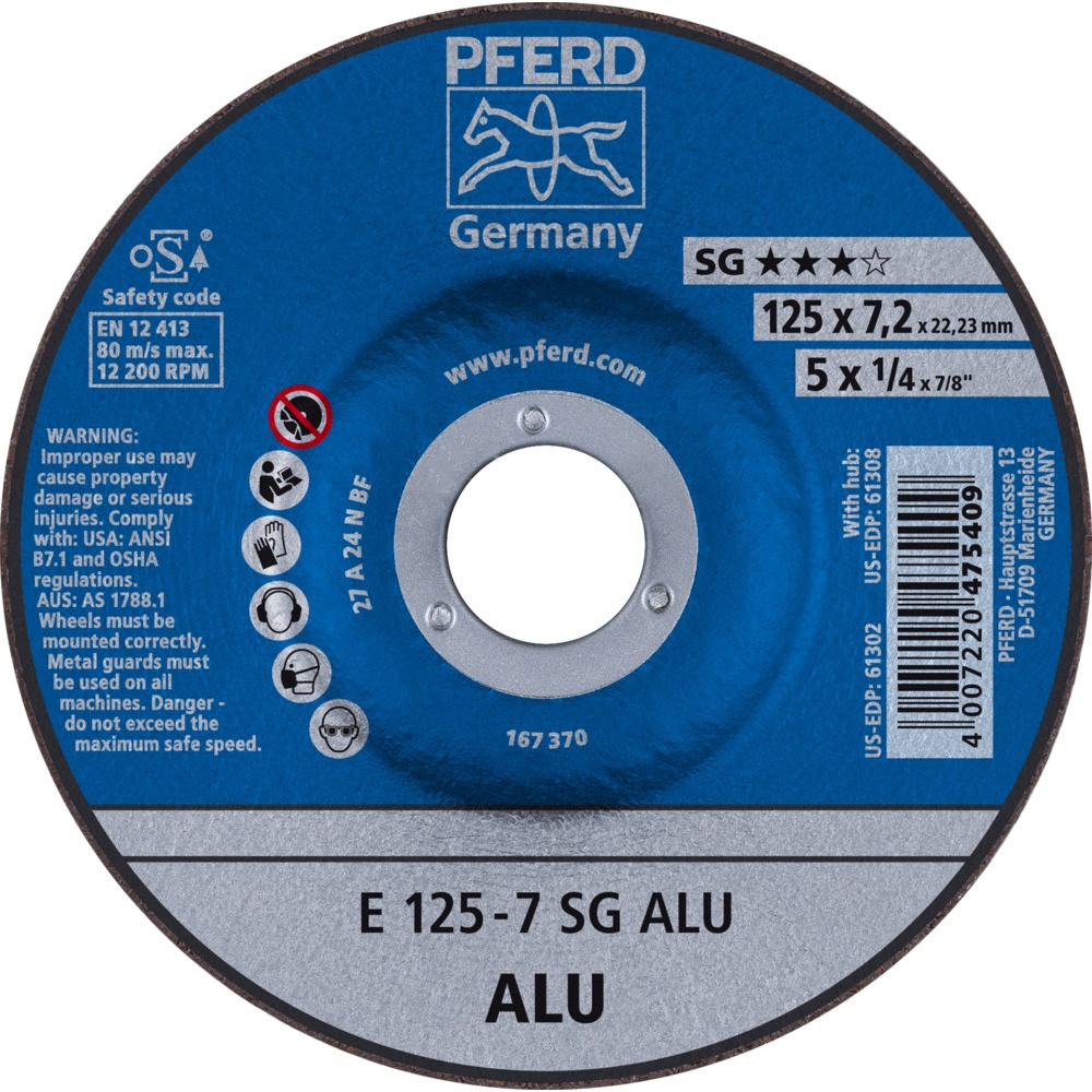 Круг зачистной (обдирочный) 125 мм, толщина 7,2 мм по алюминию E 125-7 SG ALU, Pferd, Германия