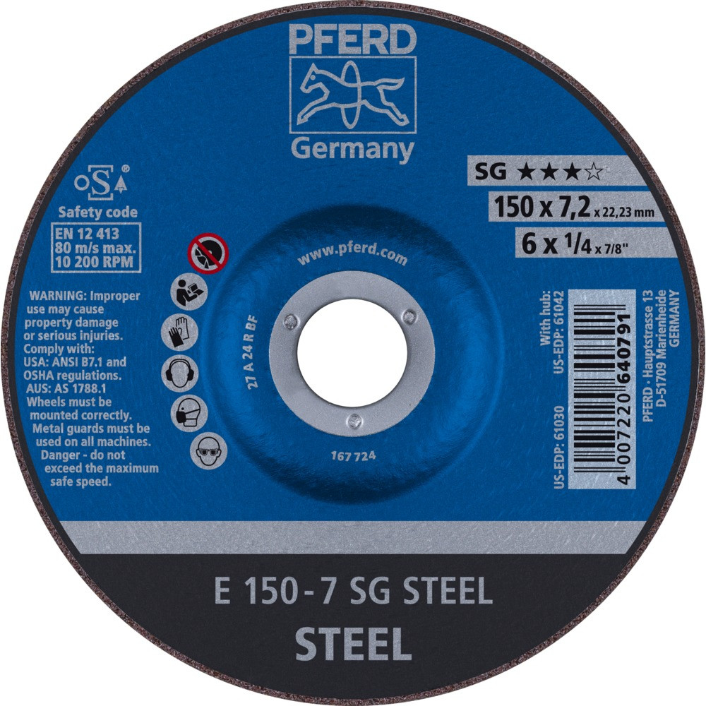 Круг зачистной (обдирочный) 150 мм, толщина 7,2 мм по стали  E 150-7 SG STEEL, Pferd, Германия