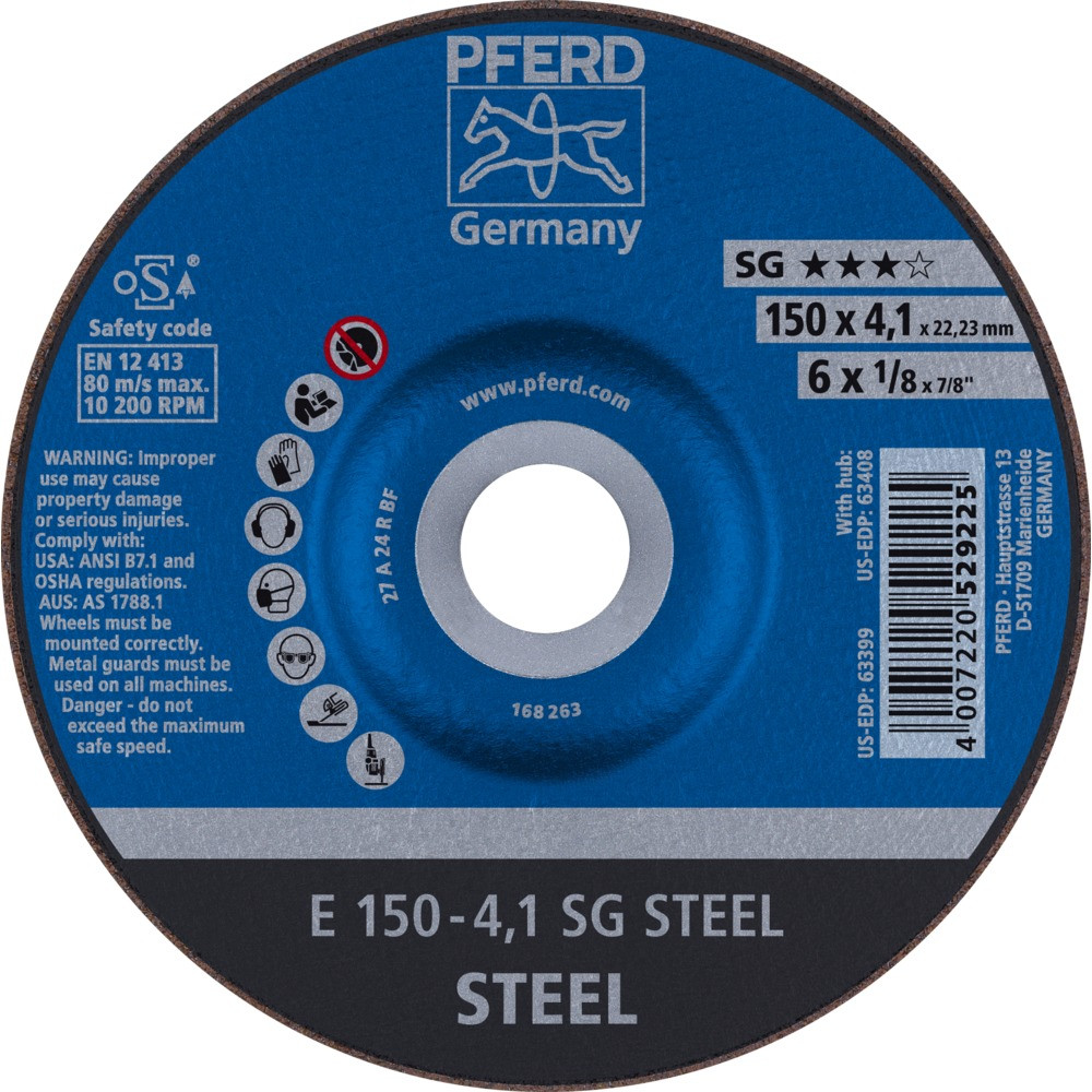 Круг зачистной (обдирочный) 150 мм, толщина 4,1 мм по стали  E 150-4,1 SG STEEL, Pferd, Германия