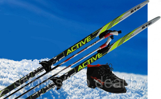 Комплект лыжный STC с креплением NN-75 и палками, лыжный комплект, лыжи, лыжи комплект, лыжи пластиковые