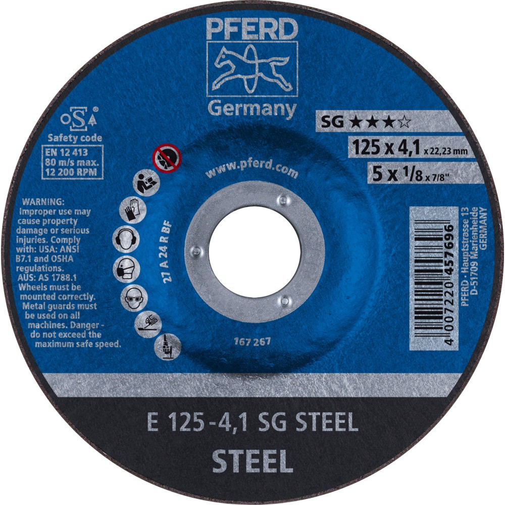 Круг зачистной (обдирочный) 125 мм, толщина 4,1 мм по стали  E 125-4,1 SG STEEL, Pferd, Германия