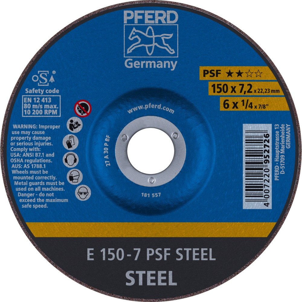 Круг зачистной (обдирочный) 150 мм, толщина 7,2 мм по стали E 150-7 PSF STEEL, Pferd, Германия - фото 1 - id-p116190076