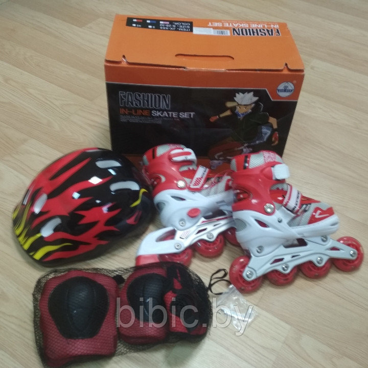 Детские ролики раздвижные с комплектом защиты + шлем, различные цвета, Роликовые коньки высокопрочные - фото 3 - id-p116655346