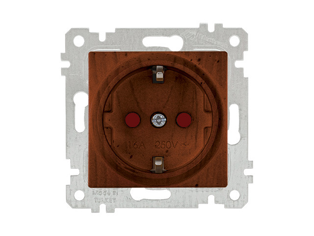 Розетка 1-ая (скрытая, без рамки, с/з, шторки) орех, RITA, MUTLUSAN (16 A, 250 V, IP 20)