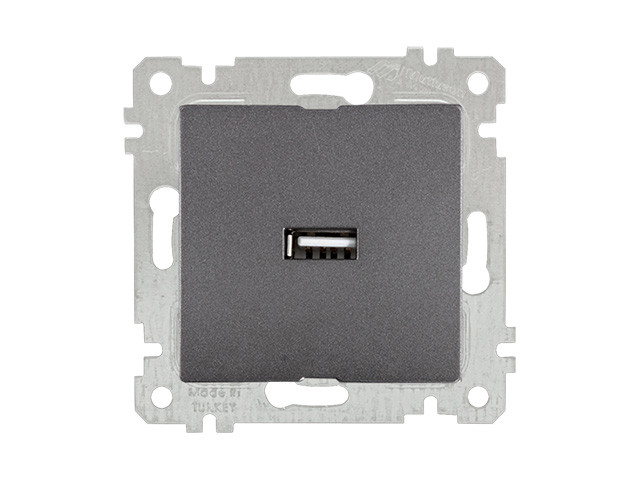 Розетка 1-ая USB (скрытая, без рамки) дымчатая, RITA, MUTLUSAN (USB-зарядка, 5V-2.1A) - фото 1 - id-p116452612